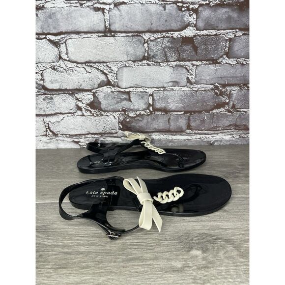 Kate Spade Bennett Black White Bow Jelly Rubber Flat Sandals Women Sz 9M US/40EU - Picture 13 of 16